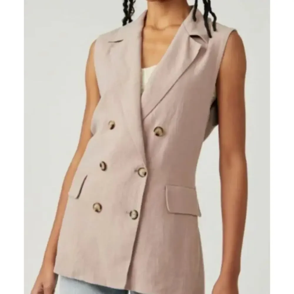 Free People Olivia Vest Double Breasted Sleeveless Business Brown XS Linen Blend
